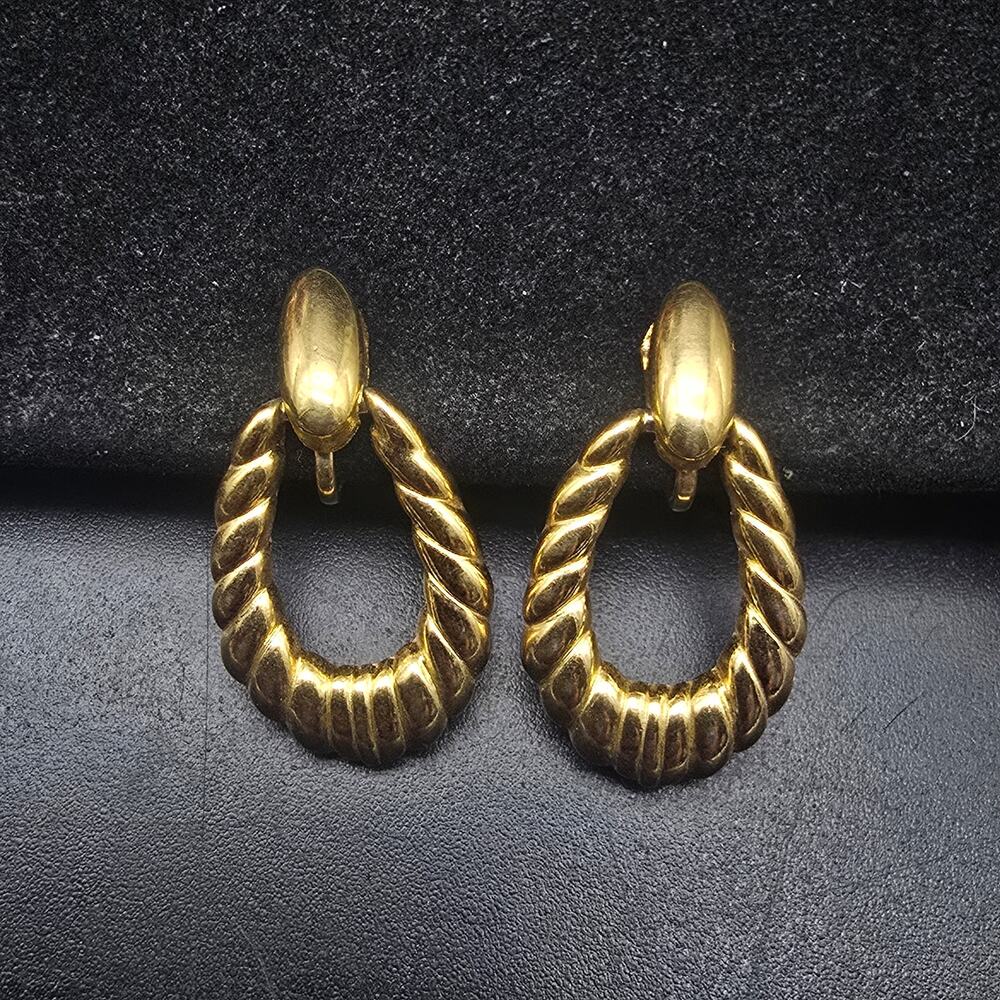 Trifari Gold Tone Door Knocker Clip On Earrings Vintage Costume Jewelry